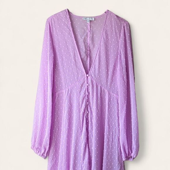 EXPRESS X Rocky Barnes Lilac Swiss Dot Button Front Kimono Sheer Dress Sz M - Picture 6 of 14